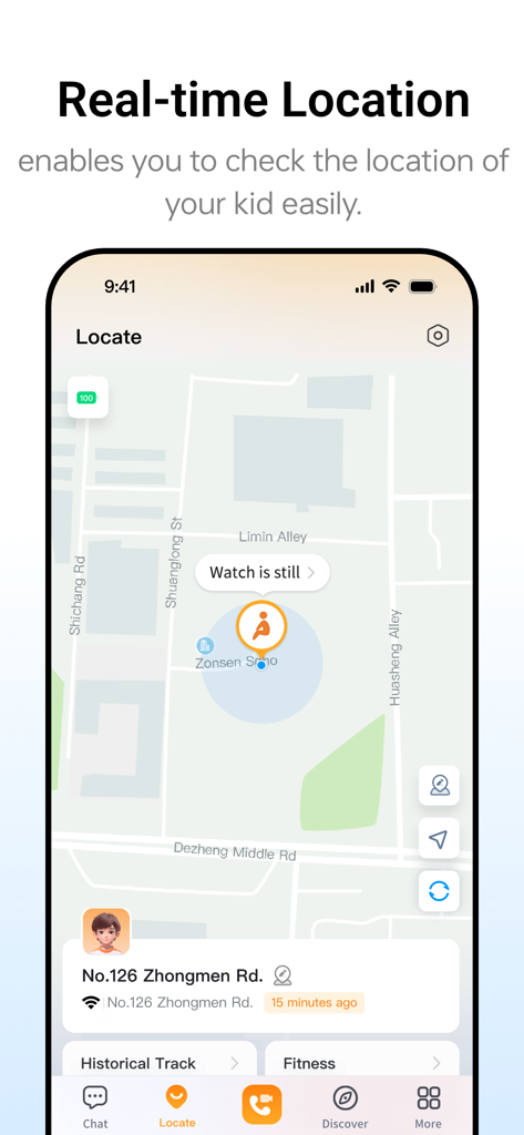 Rastreo de ubicación GPS en tiempo real para niños en la aplicación imoo Watch Phone
