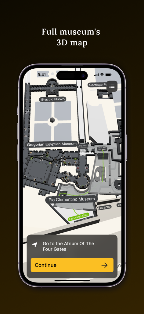 3D map of Vatican Museums with step-by-step navigation on a smartphone screen