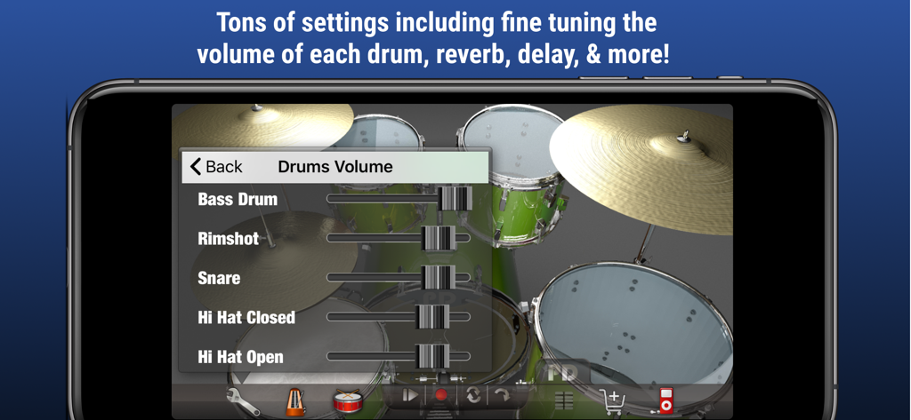 Pocket Drums - Pocket Drums app volume adjustment settings for individual drums
