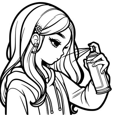 a realistic girl spray painting