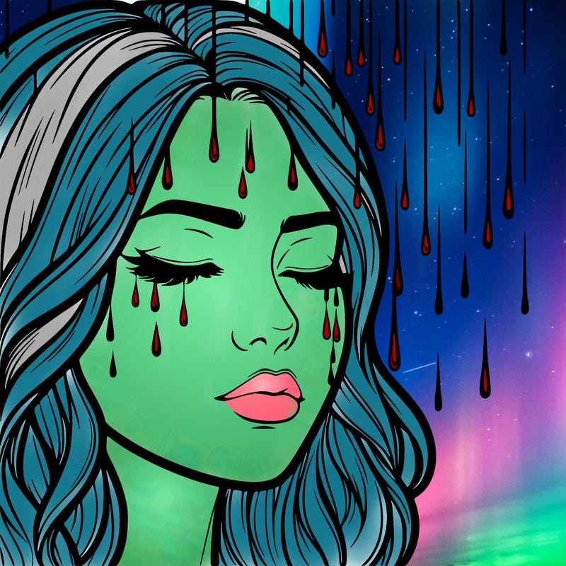 rain going over realistic woman’s face