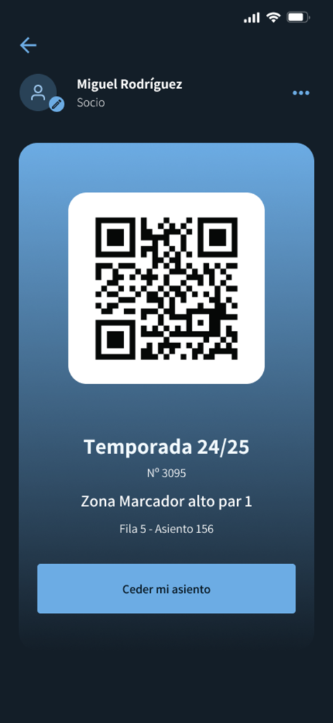Celta App - Digitale Mitgliedskarte in der Celta App mit einem QR-Code und Sitzplatzdetails für die Saison 24/25.