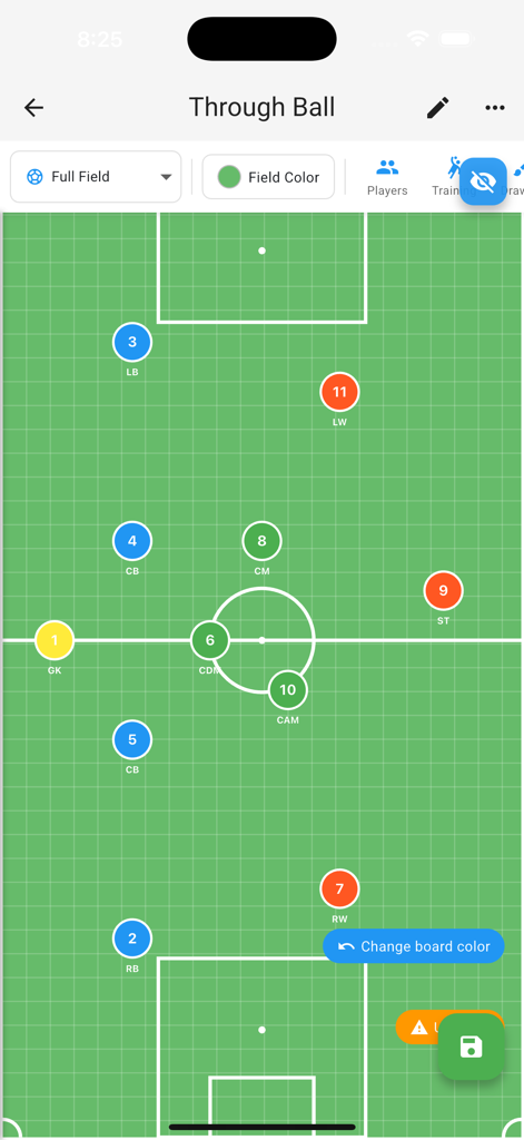 Soccer Tactics Board Pro - Digital soccer tactics board with player positions on a green field