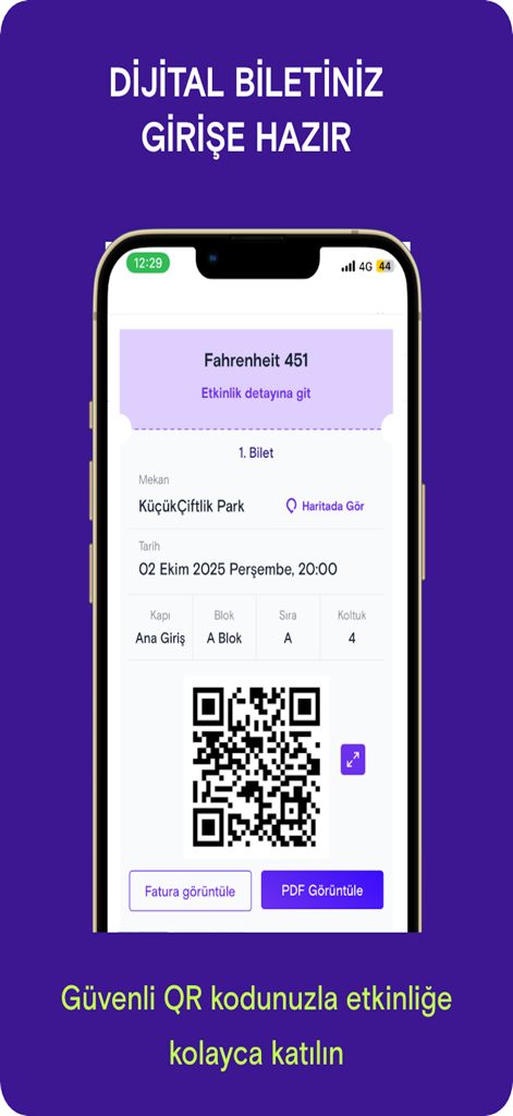 Mobilet - Mobilet app screen displaying a digital ticket with a QR code for a theater performance