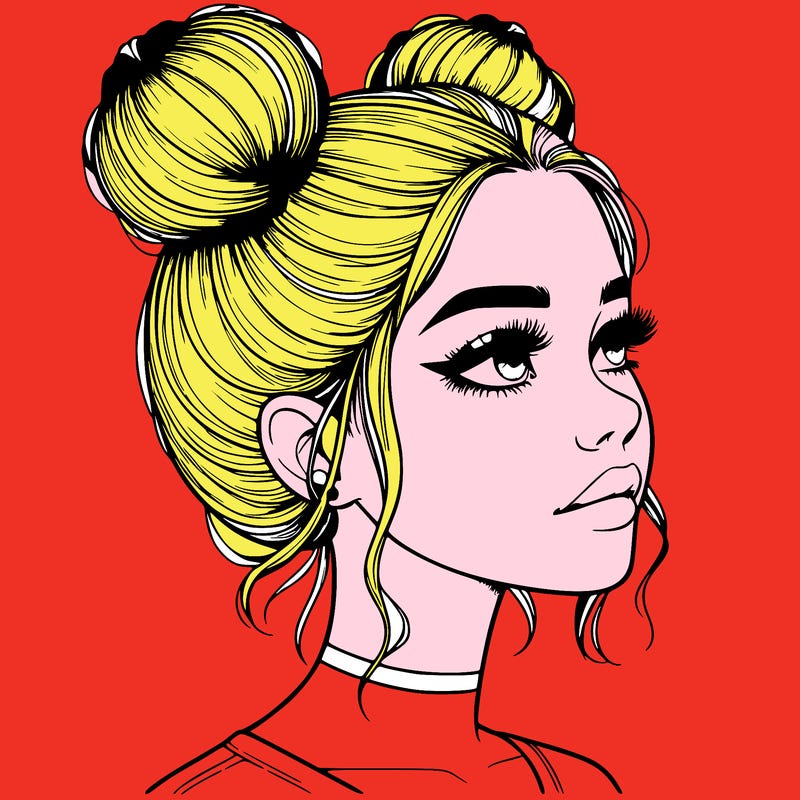 realistic girl with buns on the top of her head