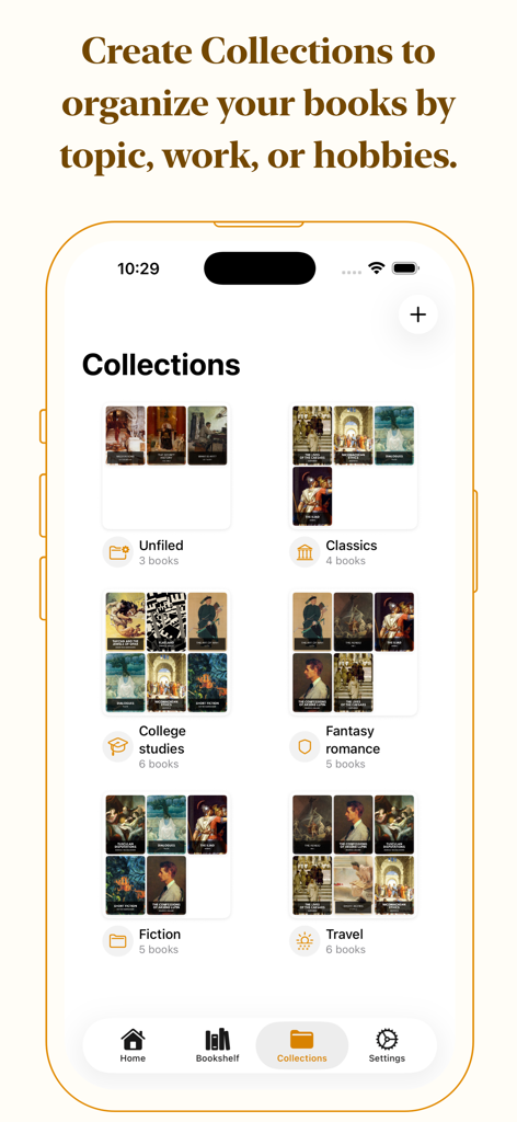 ePub Pro - アプリ画面。大学の勉強や古典などのカテゴリ別に整理された eBook コレクションを表示しています。