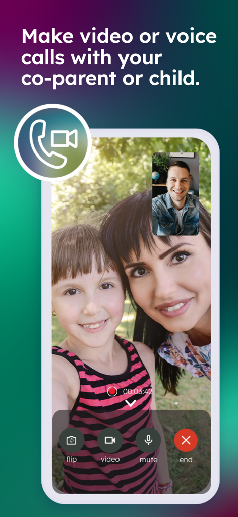 Mother and daughter on a video call with a father in the TalkingParents app