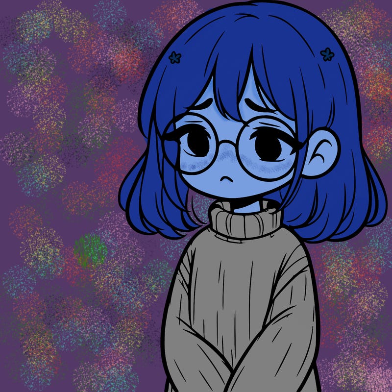 sad girl with glasses in a sweater