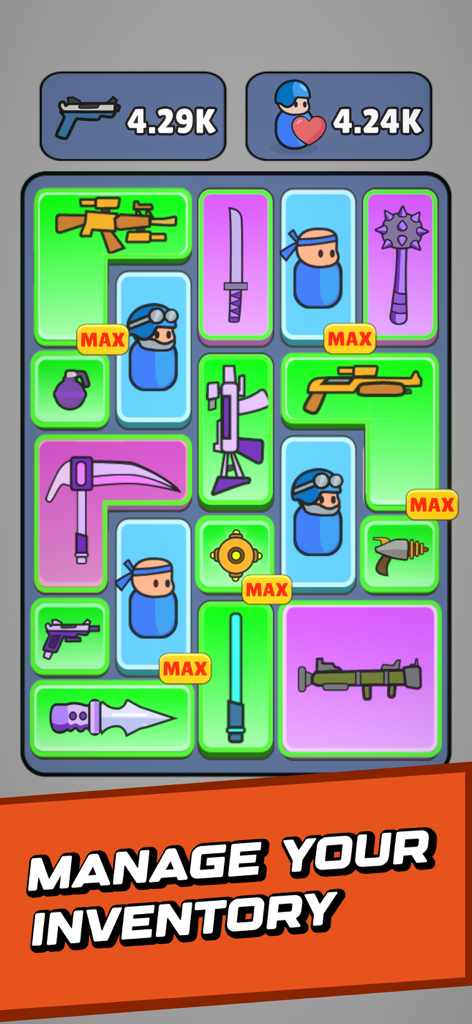 Battle Bag: War Zone - A tactical grid showing weapon and soldier placement in the Battle Bag War Zone inventory screen
