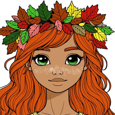 realistic girl with fall leaf crown
