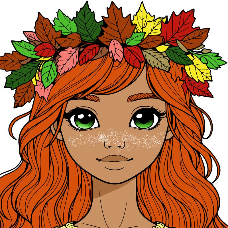 realistic girl with fall leaf crown