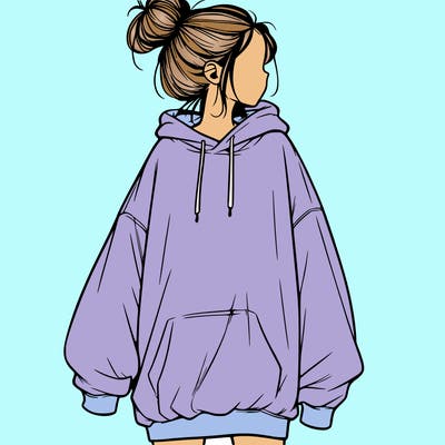 realistic girl with a oversized sweatshirt on and a bun