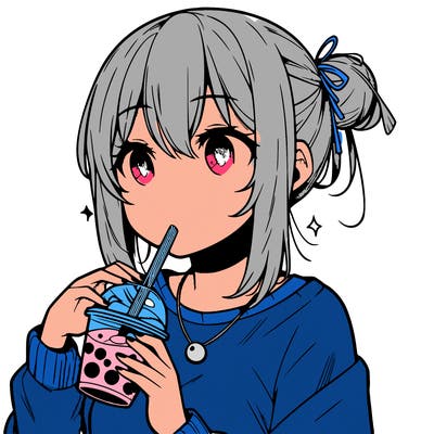 manga character drinking boba