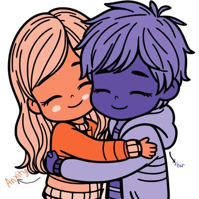 a girl and a boy hugging