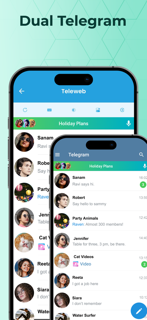 Whatscan - Whats Scan Web - Interface of Whatscan showing the Dual Telegram feature for managing multiple accounts on a single iPhone