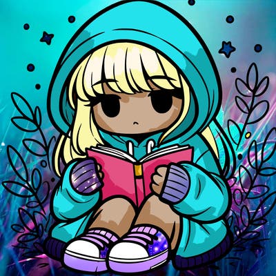 girl in oversized hoodie reading a book