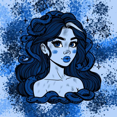 realistic girl with snakes as hair