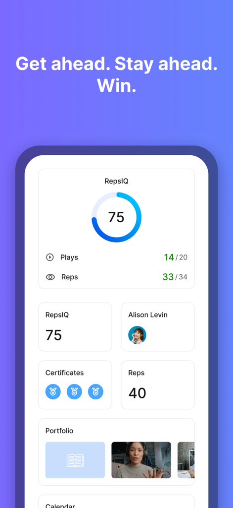 Ein Dashboard zur beruflichen Entwicklung in der Reps-App, das Bereitschafts-Scores und Trainingsfortschritte anzeigt