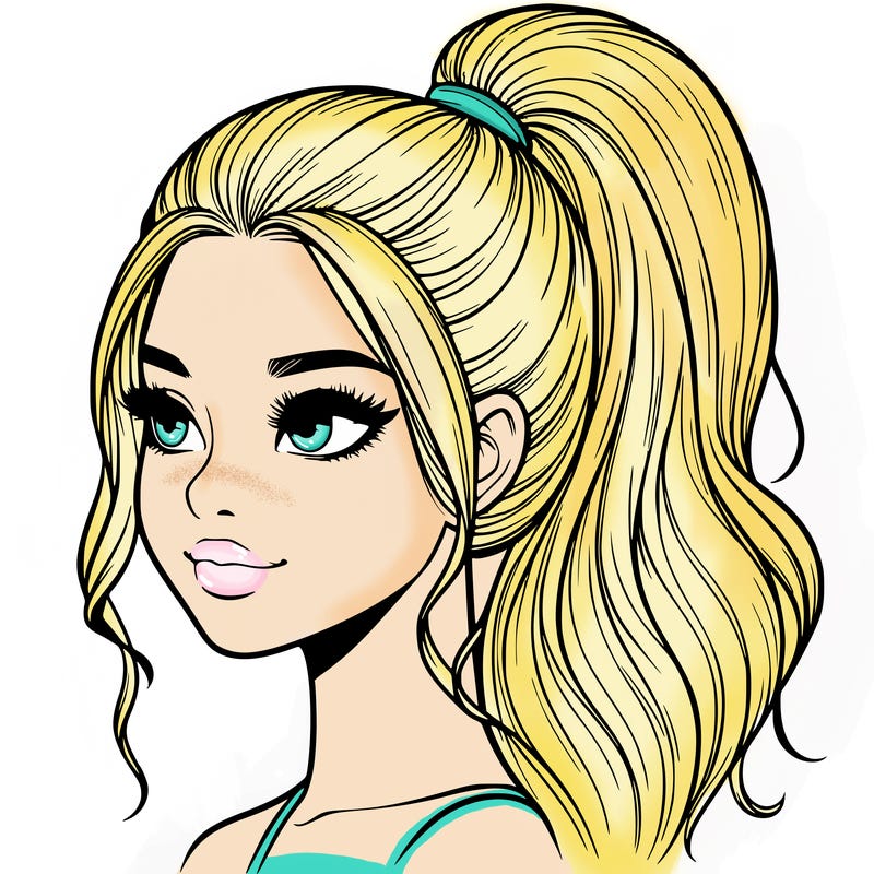 realistic girl with a high ponytail