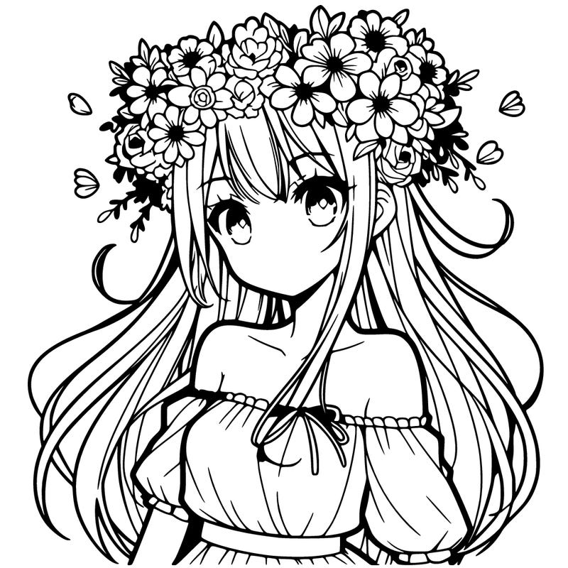 anime girl with flowers crown