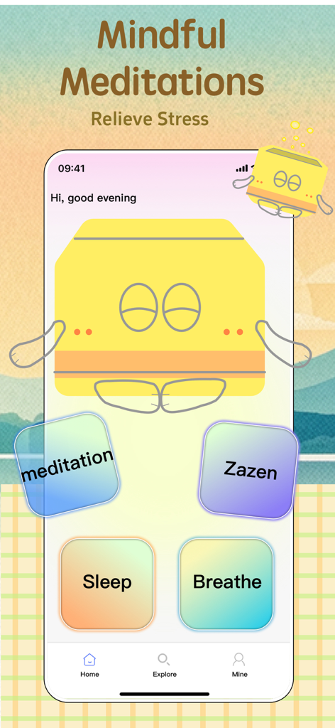 Insight Timer - Meditation - Insight Timer app home screen with zen character and meditation options