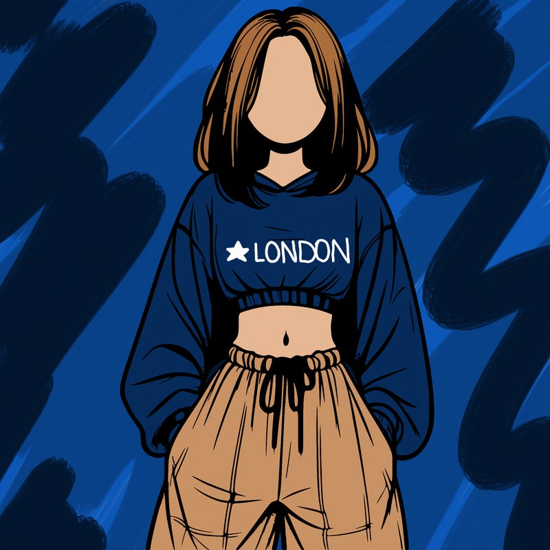 realistic girl faceless with baggy pants and a crop top