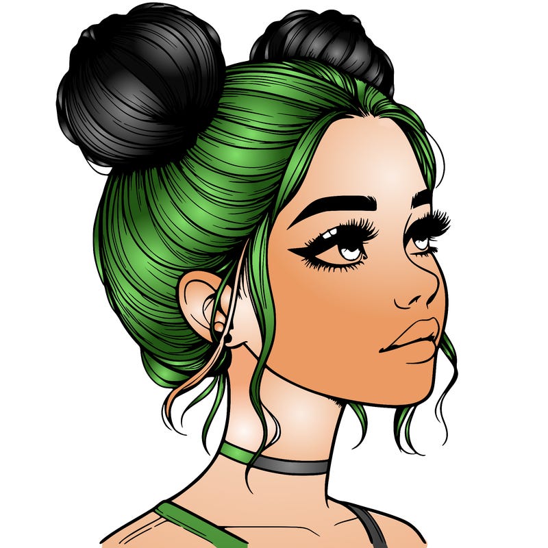 realistic girl with buns on the top of her head