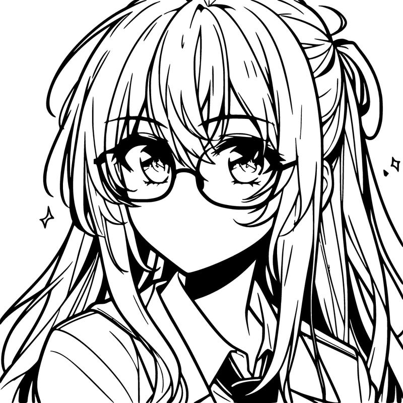 anime girl with long hair and glasses