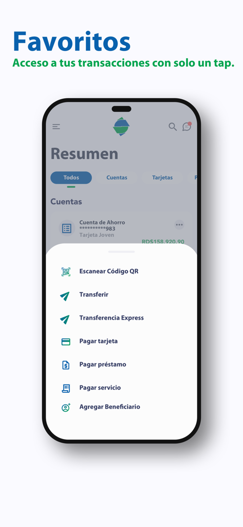 App BSC - App BSC favorites menu showing quick access for transfers and payments