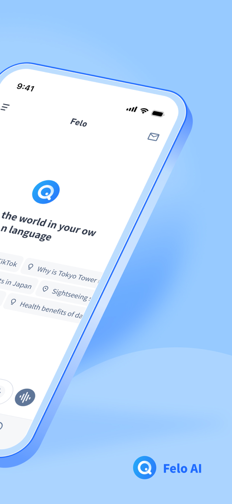 Felo AI search app interface showing the multilingual search feature on a smartphone screen