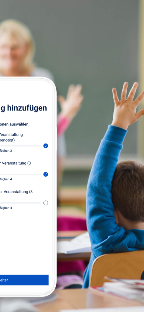 Stay Informed App - Stay Informed App showing event sign up options with a classroom background