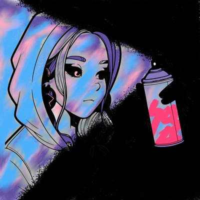 a realistic girl, spray painting
