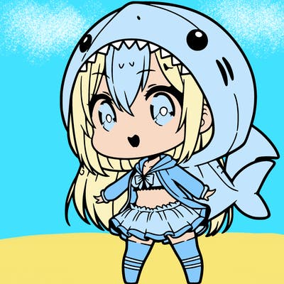 cute chibi anime girl in shark costume