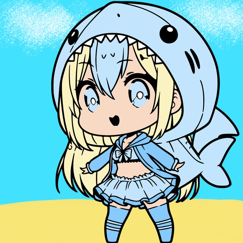 cute chibi anime girl in shark costume