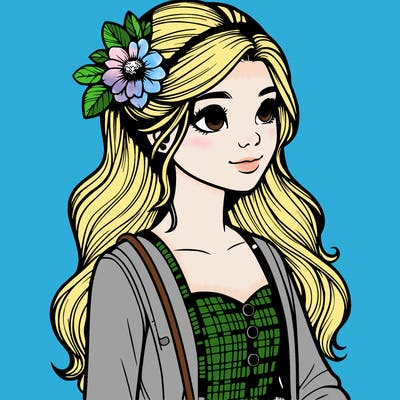 realistic teenage girl with cute outfit and flower in her hair