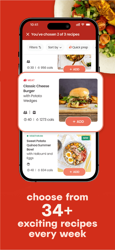 Hello Chef: Meal Kit & Recipes - Hello Chef mobile app screen showing a variety of weekly meal kit recipes to choose from