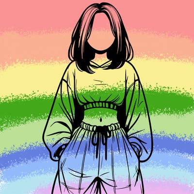 realistic girl faceless with baggy pants and a crop top