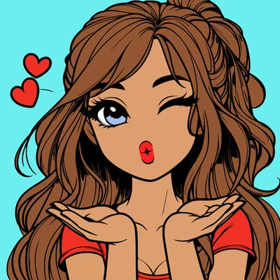 realistic girl winking and blowing a kiss while making heart hands