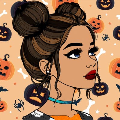 realistic girl with buns on the top of her head