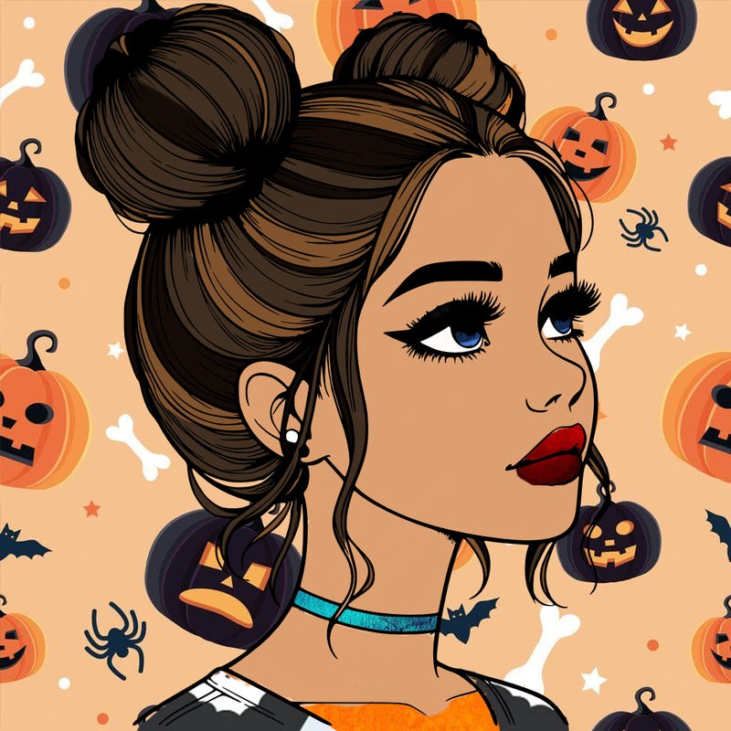 realistic girl with buns on the top of her head