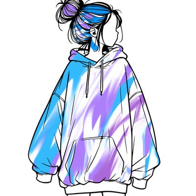 realistic girl with a oversized sweatshirt on and a bun