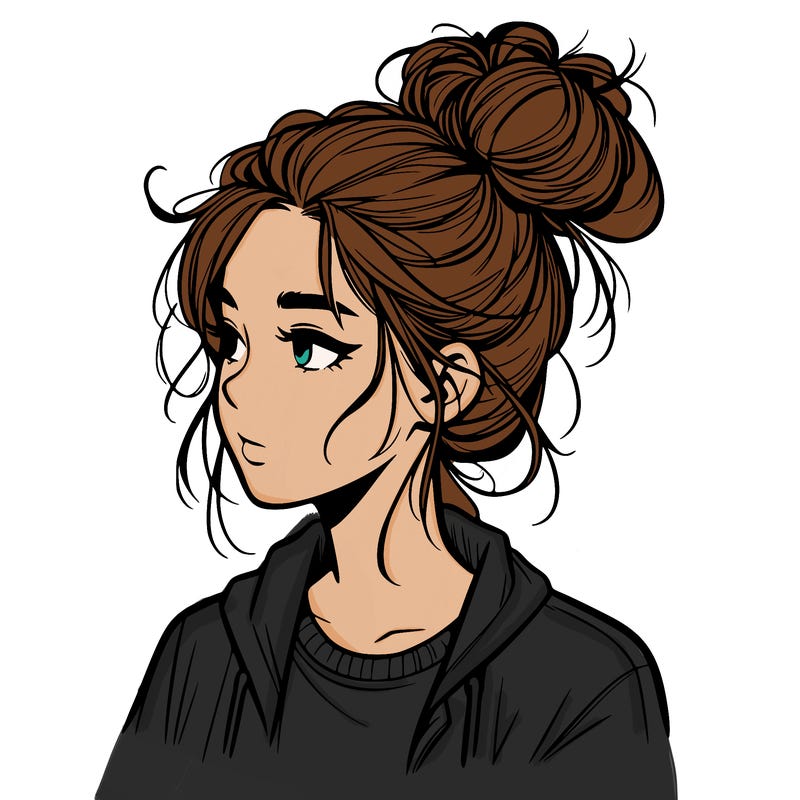 realistic teenage girl with a messy bun