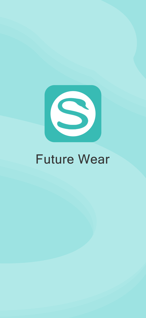Future Wear - Future Wear app splash screen with the SKG swan logo on a teal wavy background