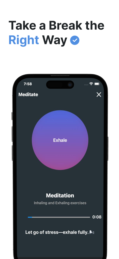 BlockP: Pornblocker app - A smartphone screen showing a meditation breathing exercise with an exhale prompt in the BlockP app