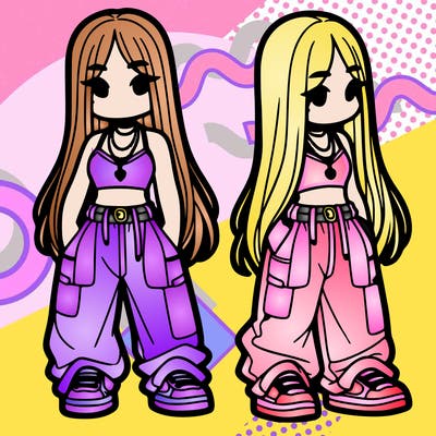 girl in baggy pants crop top and long hair