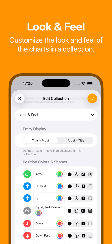 Chart Your Music - Settings screen to customize the appearance and icons of music charts