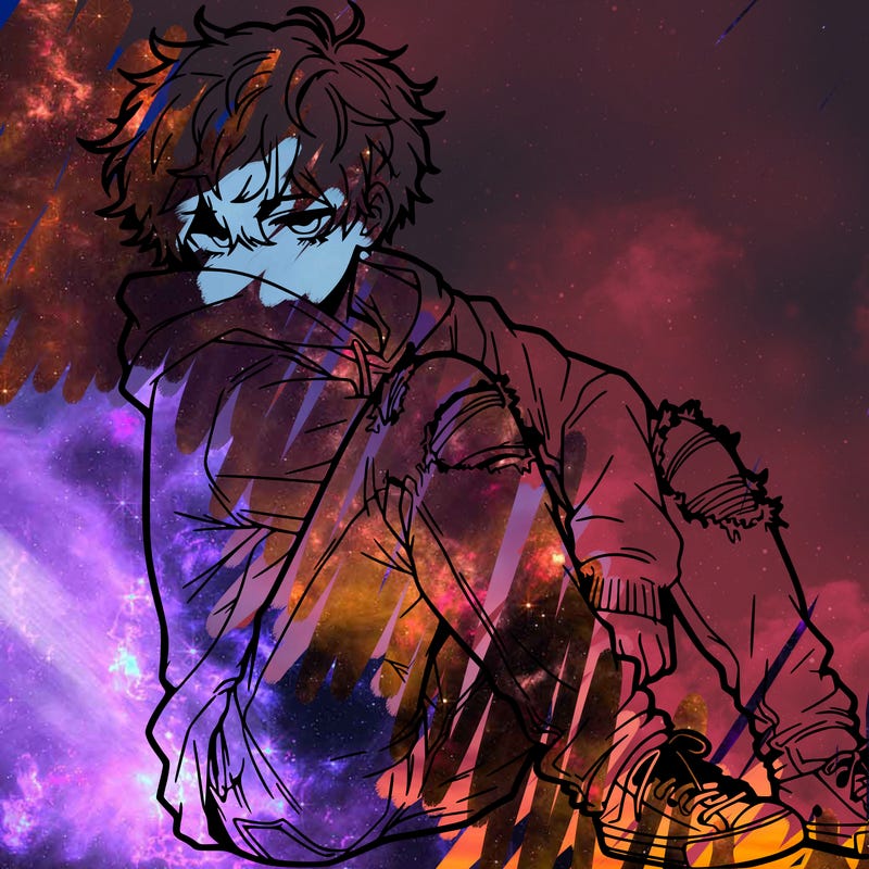 a male hoddie ripped jeans messy hair anime