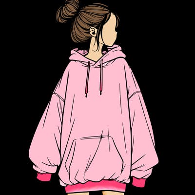 realistic girl with a oversized sweatshirt on and a bun