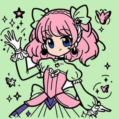 magical girl drawing herself