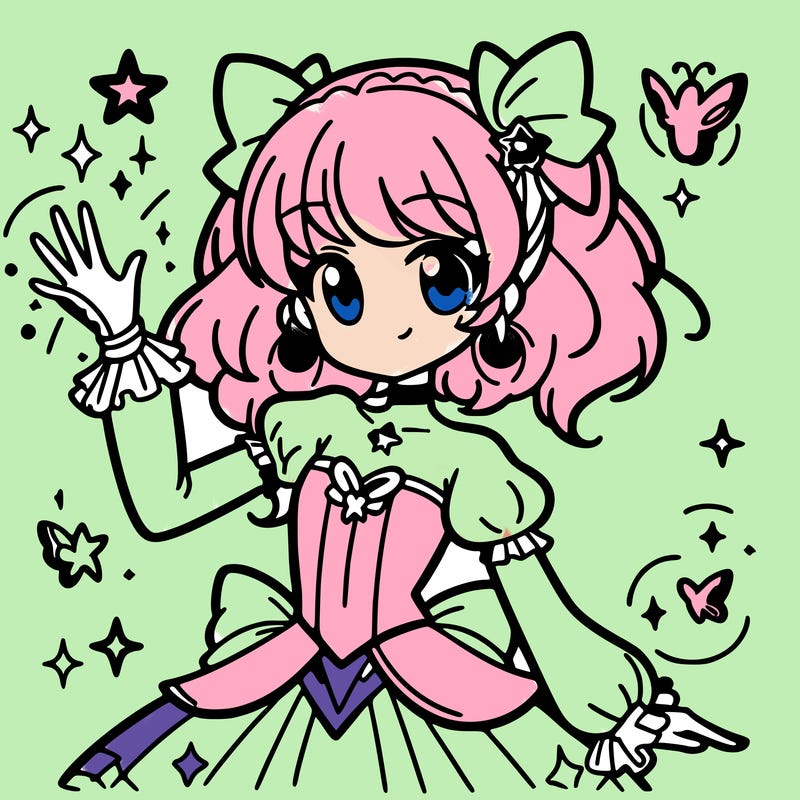 magical girl drawing herself